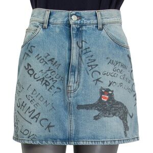 Gucci Light Blue Denim Graffiti Mini Skirt